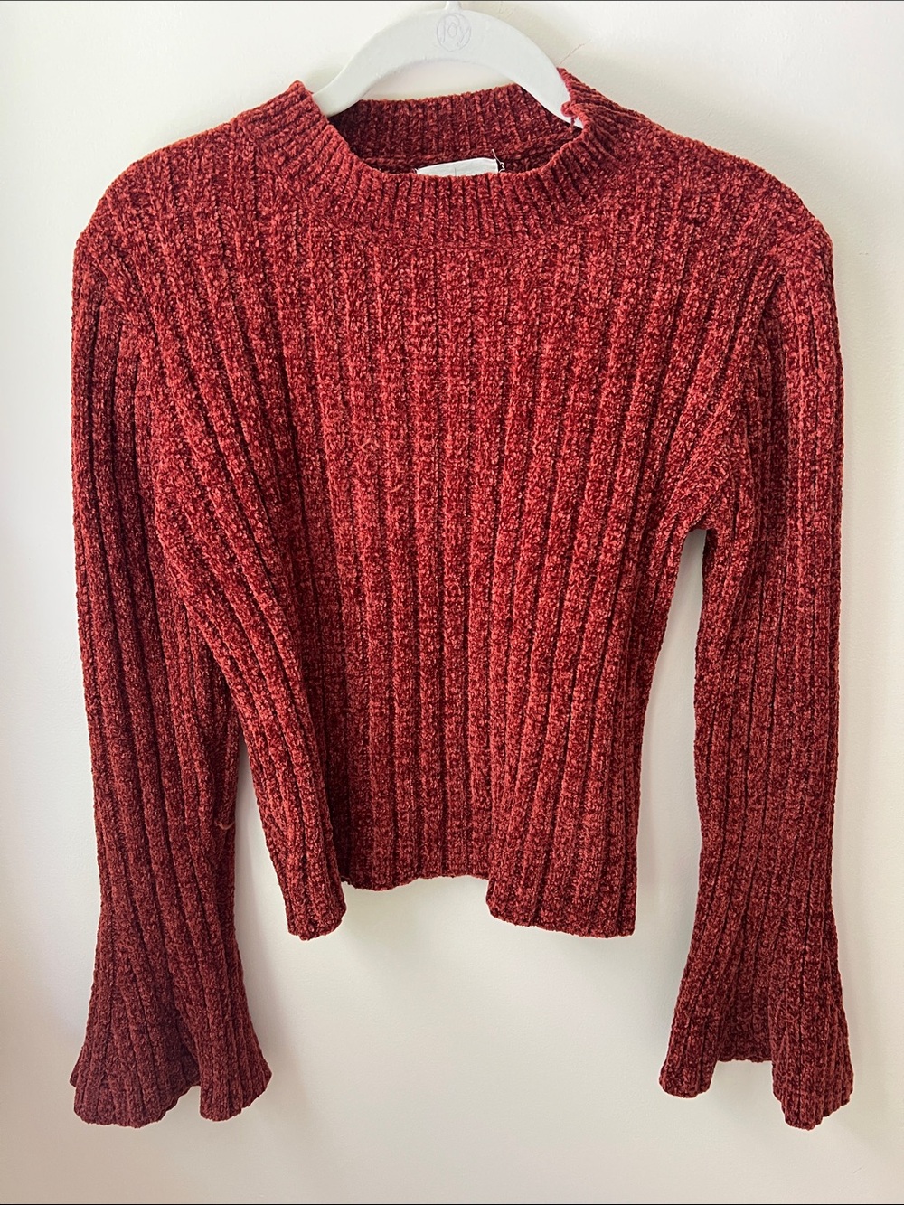 Cozy Ribbed Chenile Crewneck Sweater in Deep Red